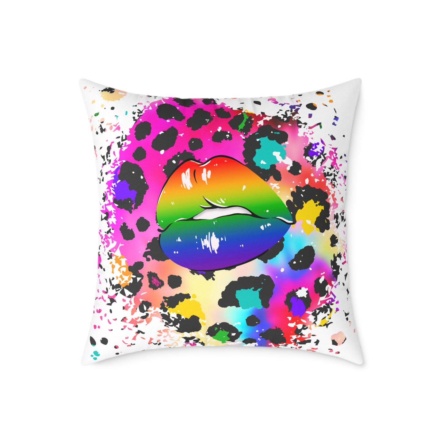 Splash Cheetah Rainbow Lips Poly Pillow