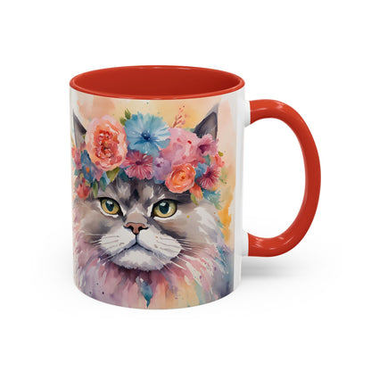 Floral Siamese Cat 03 Accent Coffee Mug - 11oz Perfect for Cat Lovers & Gifts