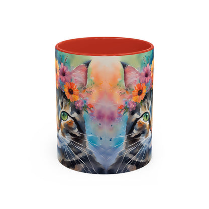 Floral Tabby Cat 04 Accent Coffee Mug - 11oz Perfect for Cat Lovers & Gifts