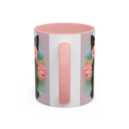 Floral Black Cat 01 Accent Coffee Mug - 11oz Perfect for Cat Lovers & Gifts