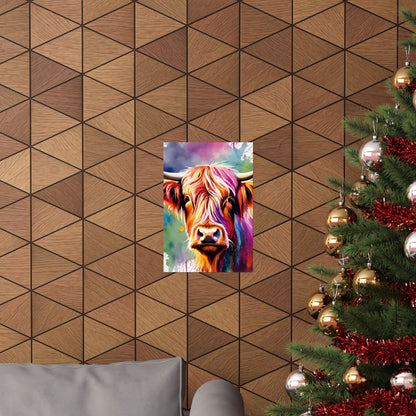 Multicolored Highland Cow 03 Matte Vertical Poster