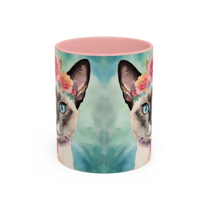Floral Siamese Cat 01 Accent Coffee Mug - 11oz Perfect for Cat Lovers & Gifts