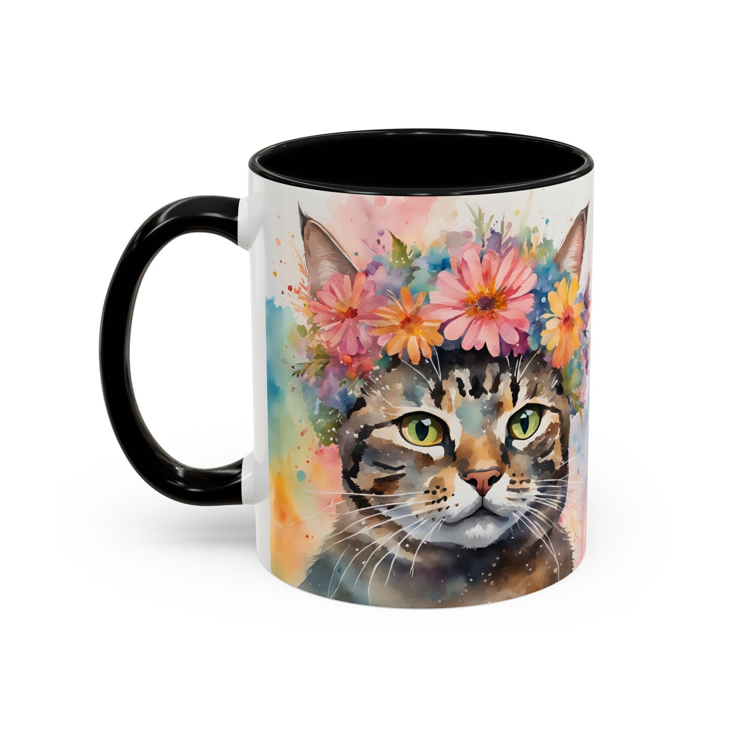 Floral Tabby Cat 03 Accent Coffee Mug - 11oz Perfect for Cat Lovers & Gifts