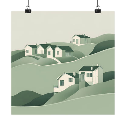 On The Hillside Green 5 Matte Square Posters