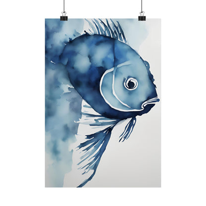 Abstract fish blue 3 Matte Vertical Posters