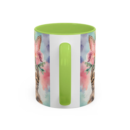 Floral Tabby Cat 01 Accent Coffee Mug - 11oz Perfect for Cat Lovers & Gifts