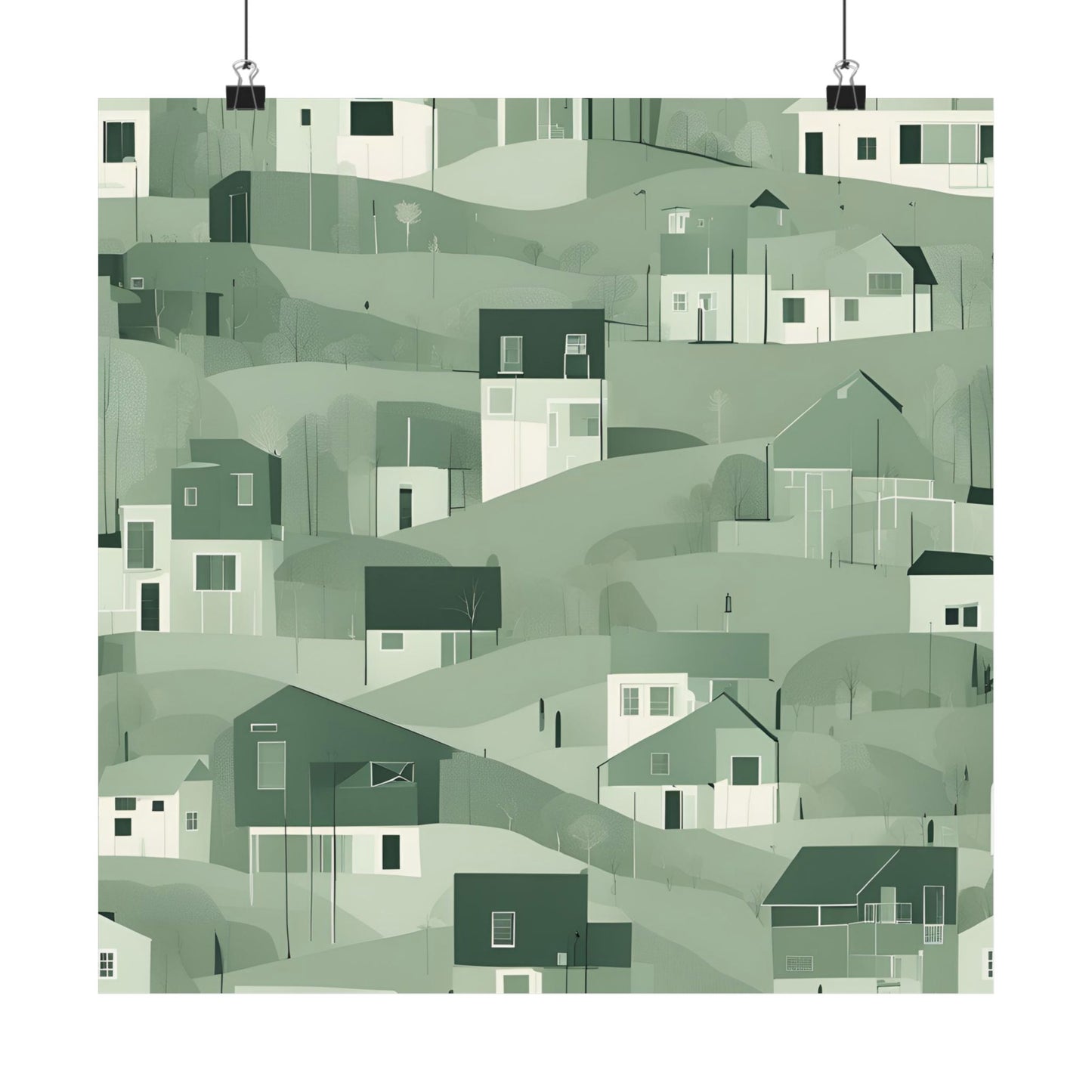 On The Hillside Green 6 Matte Square Posters