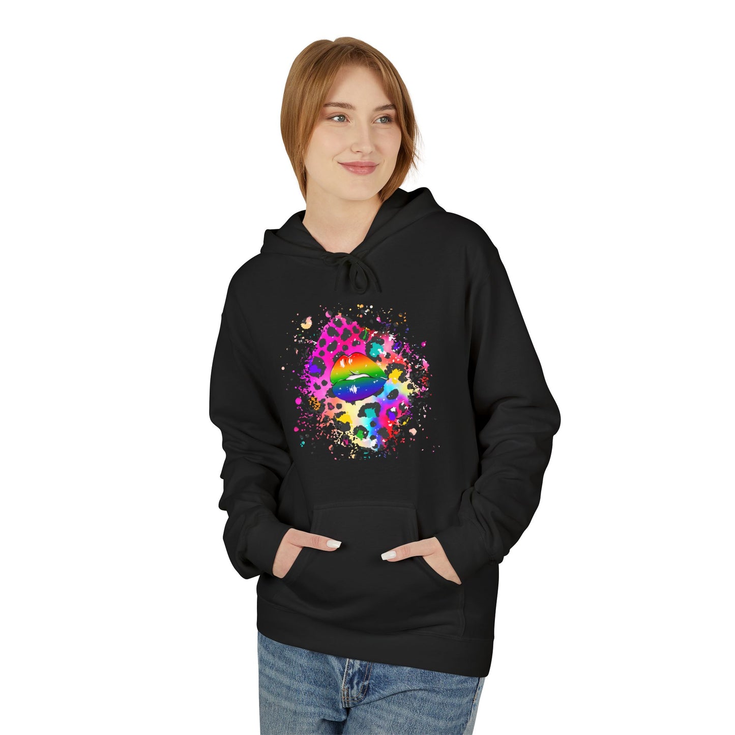 Multicolored Splash Cheetah Lips Unisex Valentines Hoodie