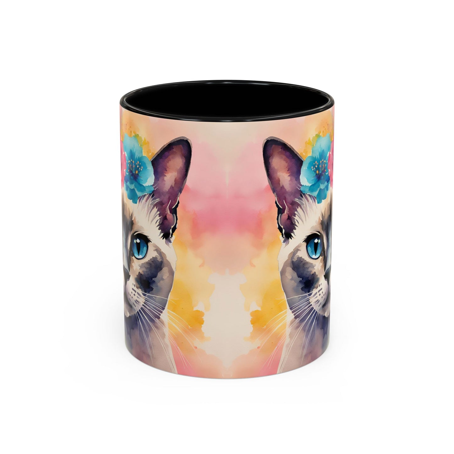 Floral Siamese Cat 04 Accent Coffee Mug - 11oz Perfect for Cat Lovers & Gifts