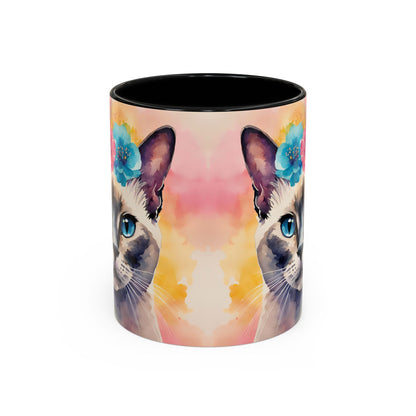Floral Siamese Cat 04 Accent Coffee Mug - 11oz Perfect for Cat Lovers & Gifts