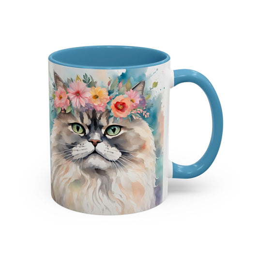 Floral Siamese Cat 01 Accent Coffee Mug - 11oz Perfect for Cat Lovers & Gifts