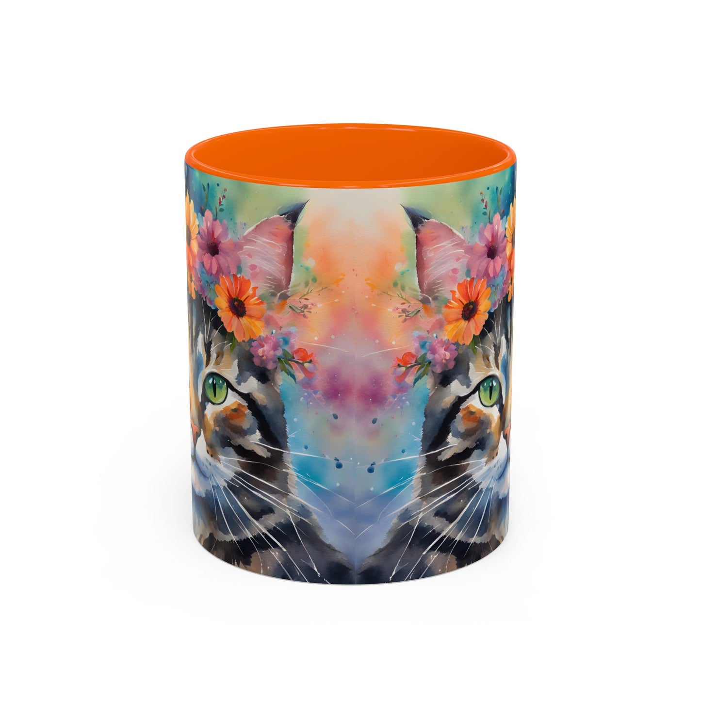 Floral Tabby Cat 04 Accent Coffee Mug - 11oz Perfect for Cat Lovers & Gifts