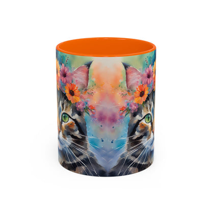 Floral Tabby Cat 04 Accent Coffee Mug - 11oz Perfect for Cat Lovers & Gifts