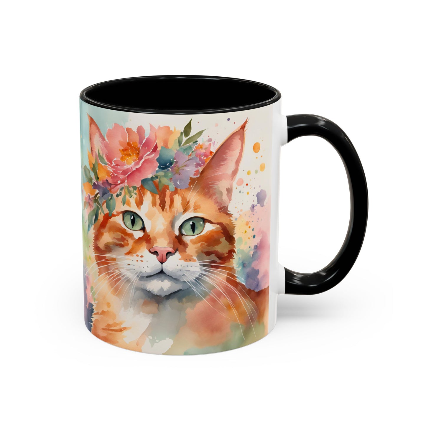 Floral Ginger Cat 02 Accent Coffee Mug - 11oz Perfect for Cat Lovers & Gifts