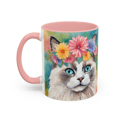 Floral Rag Doll Cat 01 Accent Coffee Mug - 11oz Perfect for Cat Lovers & Gifts