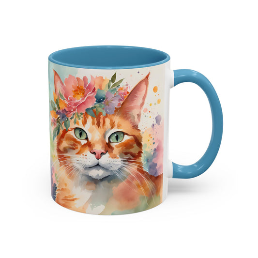 Floral Ginger Cat 02 Accent Coffee Mug - 11oz Perfect for Cat Lovers & Gifts