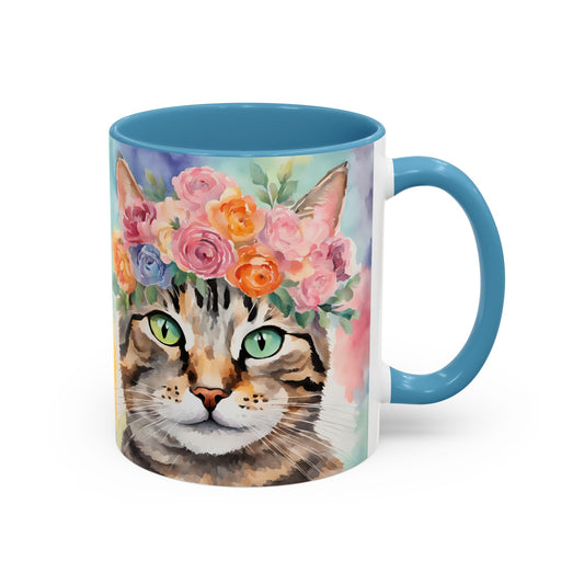 Floral Tabby Cat 01 Accent Coffee Mug - 11oz Perfect for Cat Lovers & Gifts
