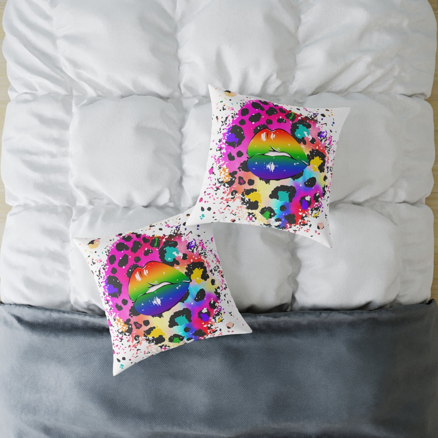 Splash Cheetah Rainbow Lips Poly Pillow
