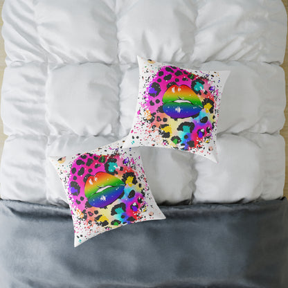 Splash Cheetah Rainbow Lips Poly Pillow