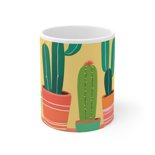 Playful Cacti 6 White Ceramic Mug 11oz