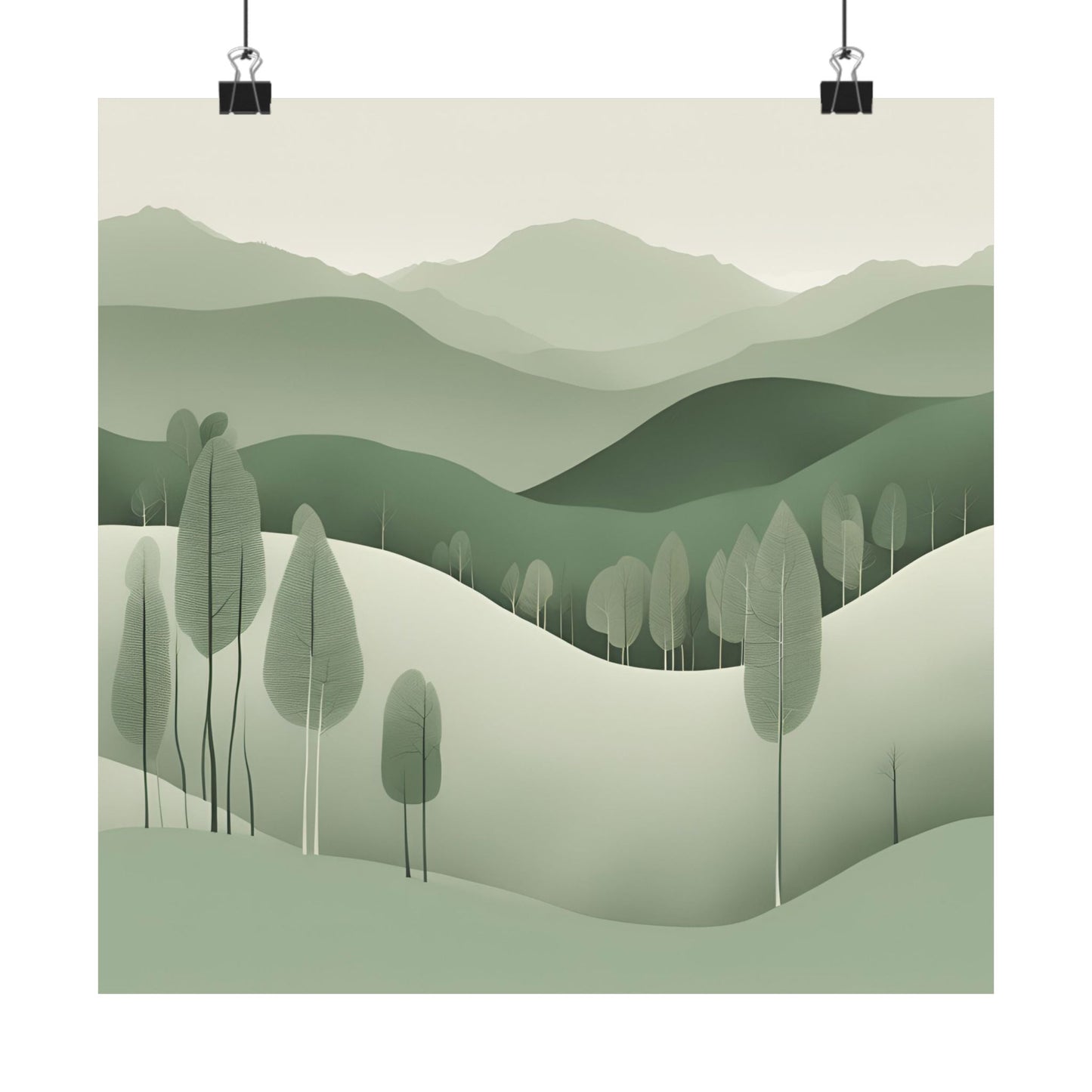 On The Hillside Green 15 Matte Square Posters