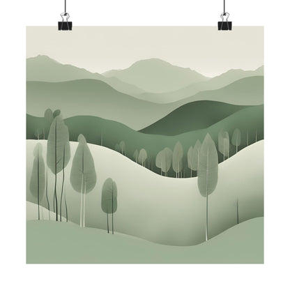On The Hillside Green 15 Matte Square Posters
