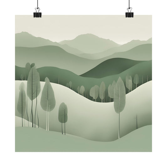 On The Hillside Green 15 Matte Square Posters