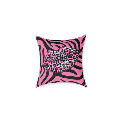 Pink Zebra Lips Poly Pillow