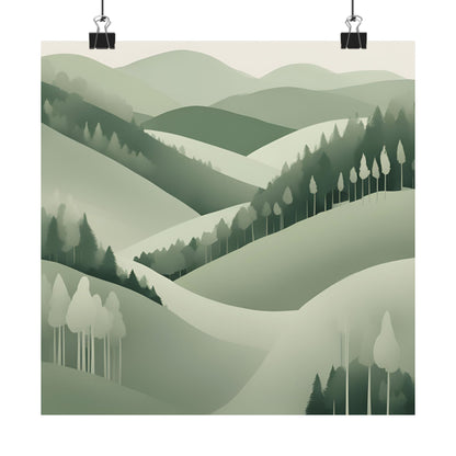 On The Hillside Green 11 Matte Square Posters