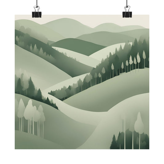 On The Hillside Green 11 Matte Square Posters
