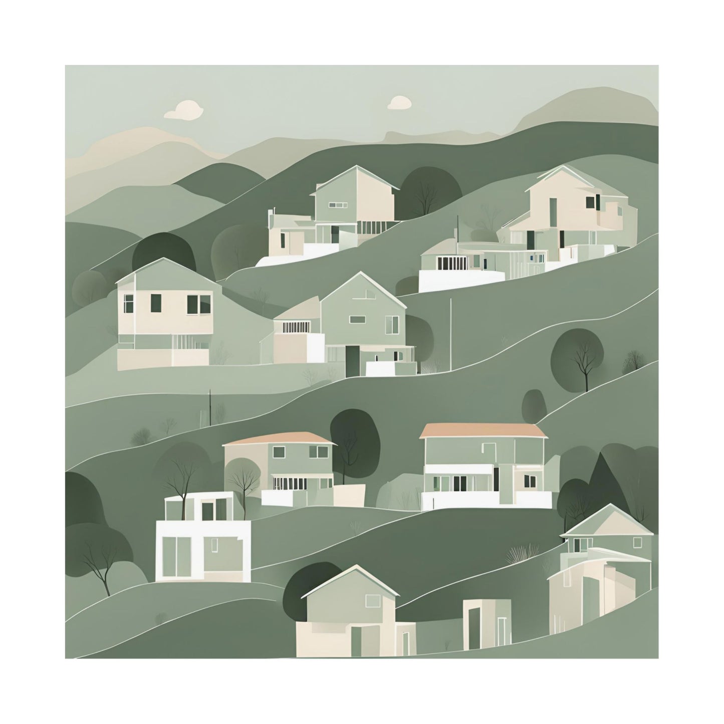 On The Hillside Green 4 Matte Square Posters