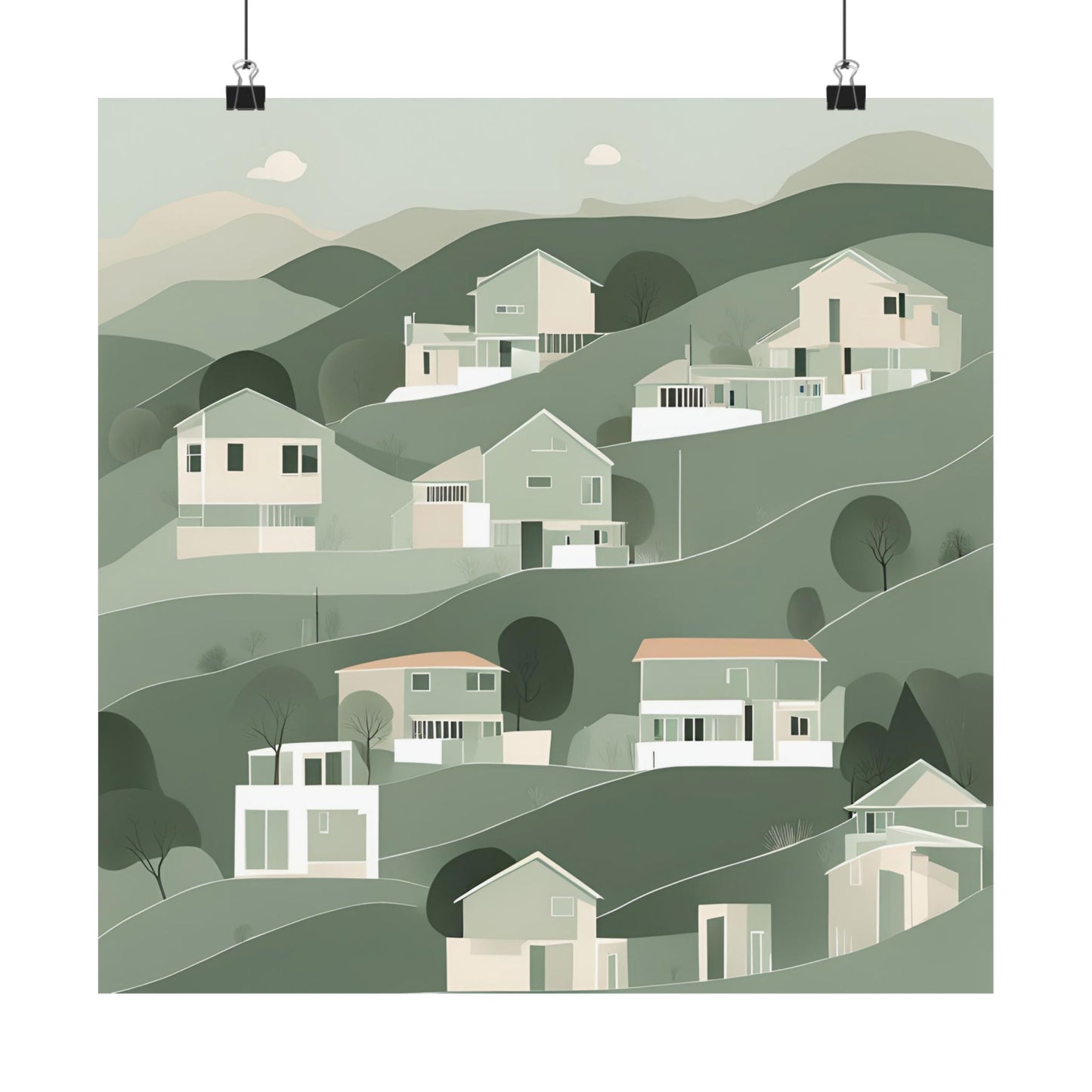 On The Hillside Green 4 Matte Square Posters
