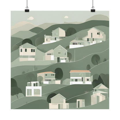 On The Hillside Green 4 Matte Square Posters