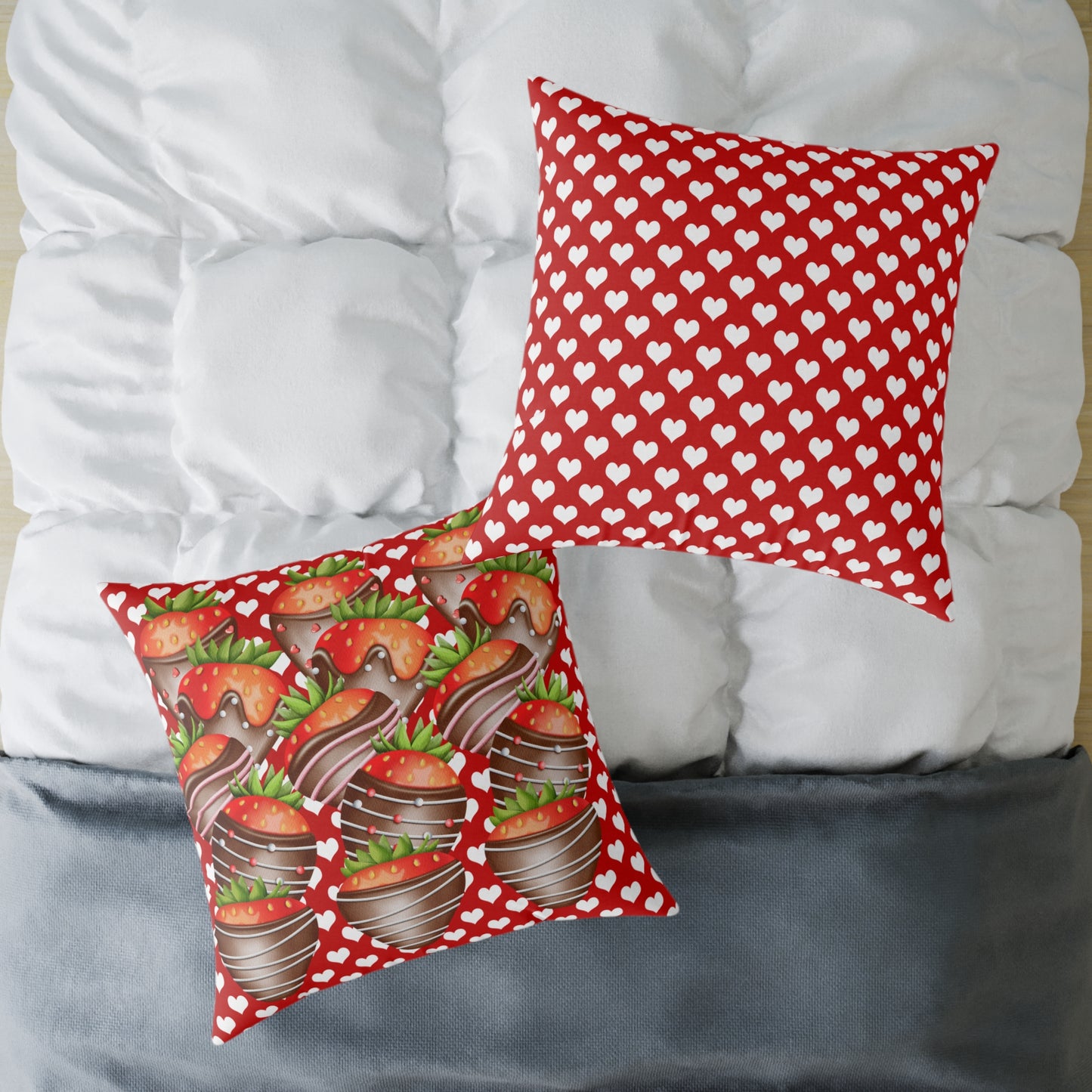 Valentine Chocolate Covered Strawberries 2 Poly Pillow