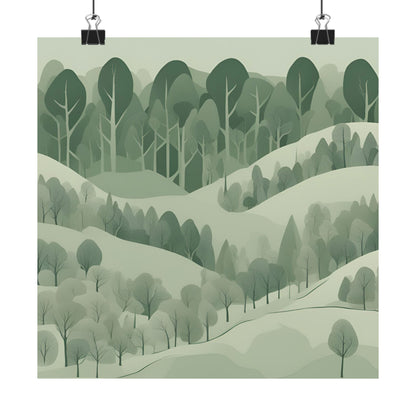 On The Hillside Green 21 Matte Square Posters