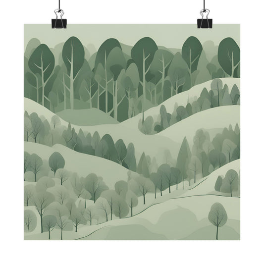 On The Hillside Green 21 Matte Square Posters