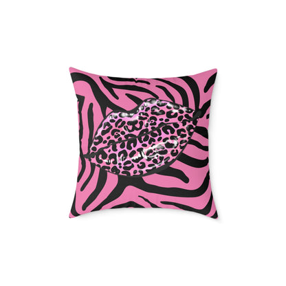 Pink Zebra Lips Poly Pillow