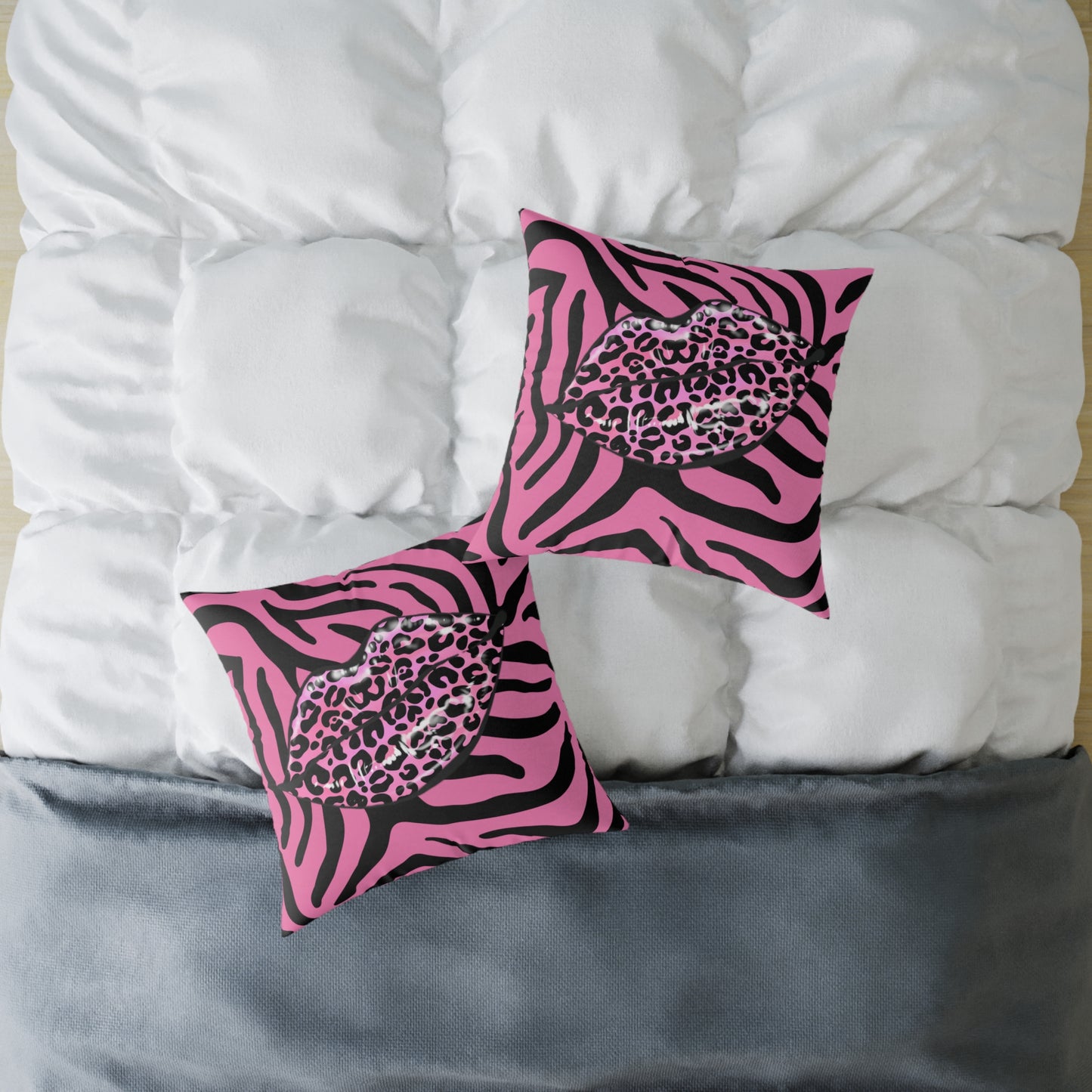 Pink Zebra Lips Poly Pillow