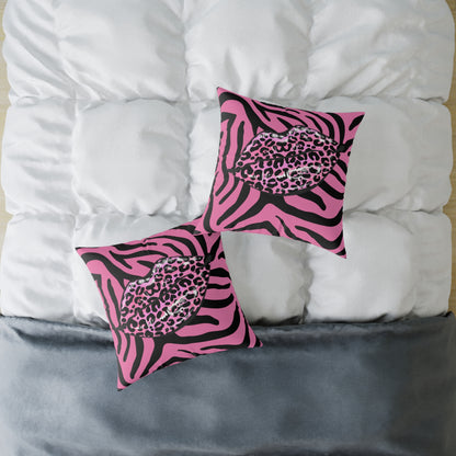 Pink Zebra Lips Poly Pillow