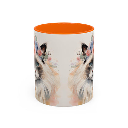 Floral Siamese Cat 04 Accent Coffee Mug - 11oz Perfect for Cat Lovers & Gifts