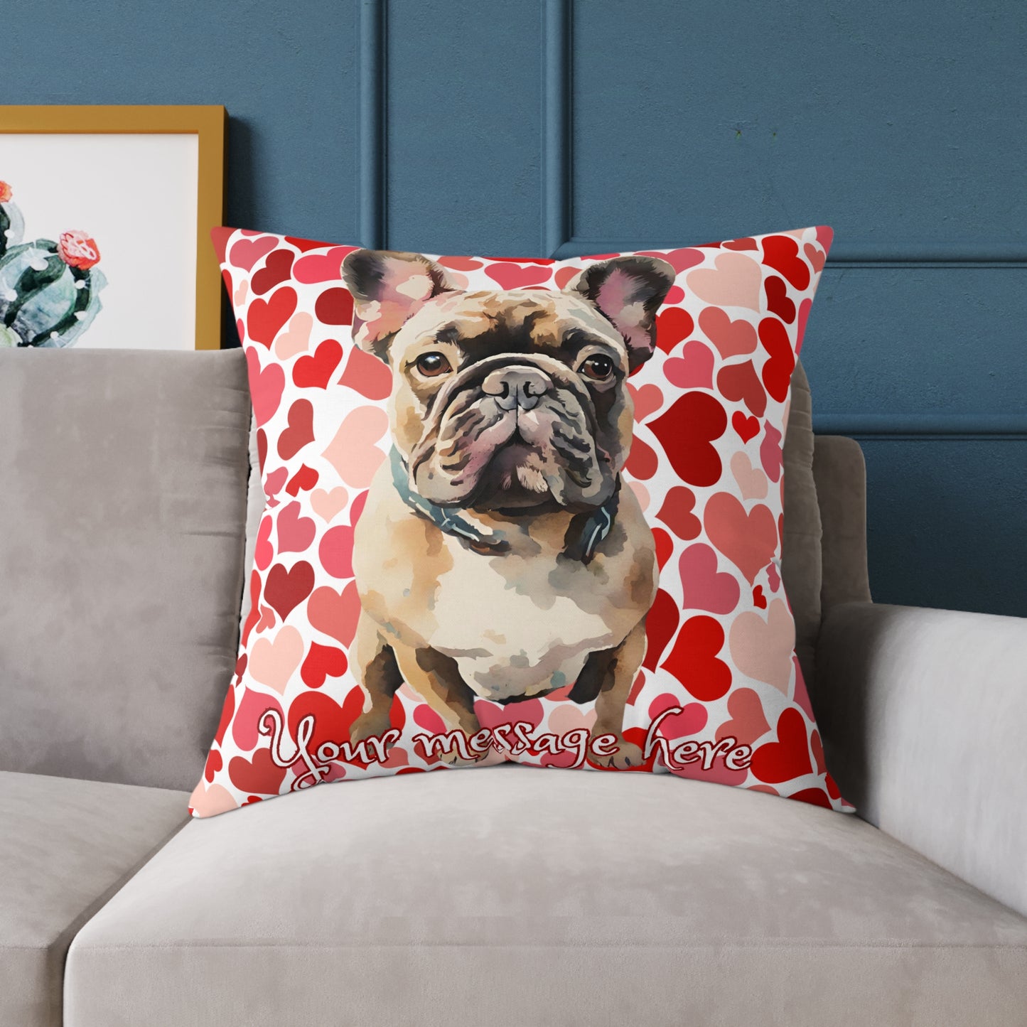 Personalized Valentine French Bulldog Poly Cushion/Pillow 5 sizes