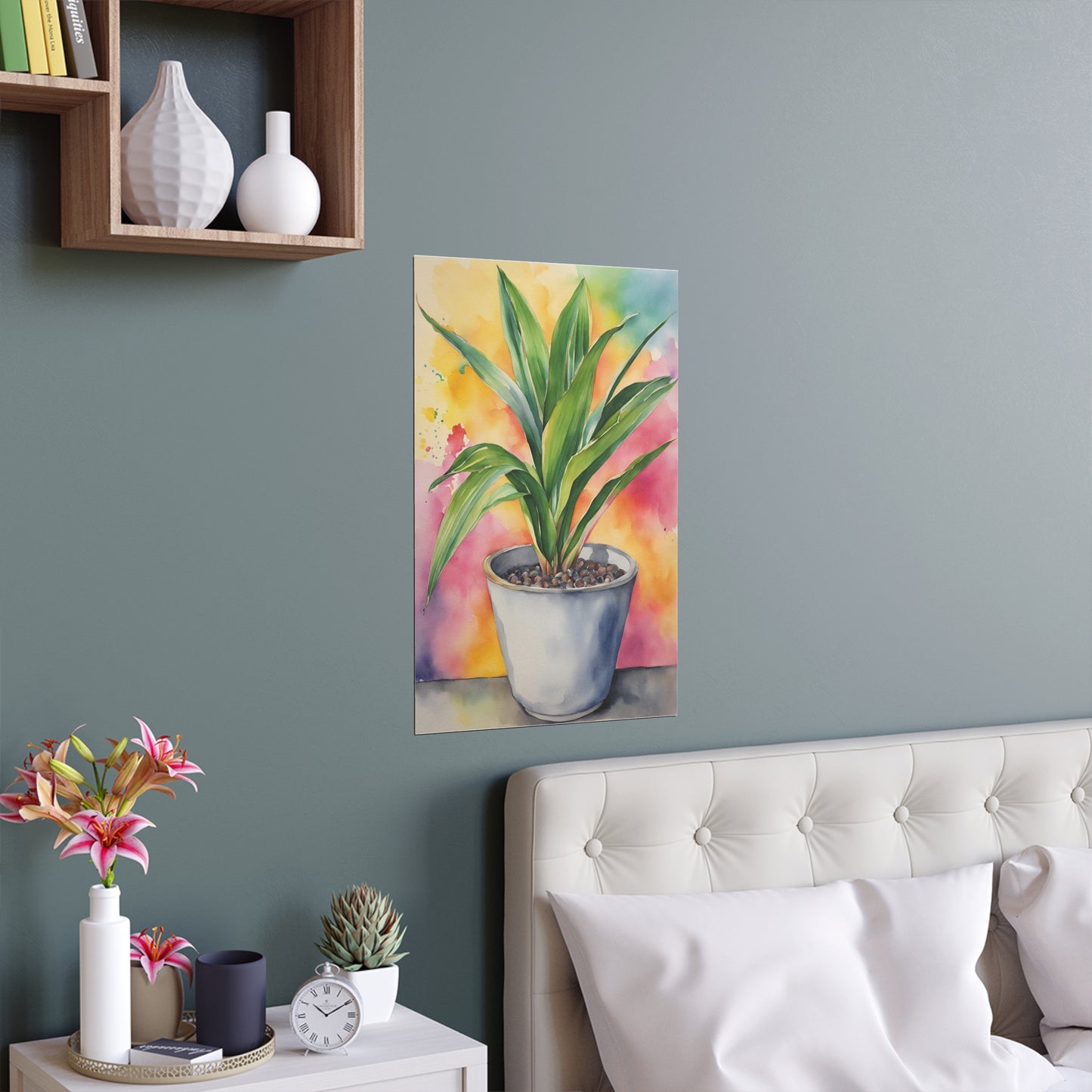 Multicolored Pot Plant 1 Indoor and Outdoor Silk Poster