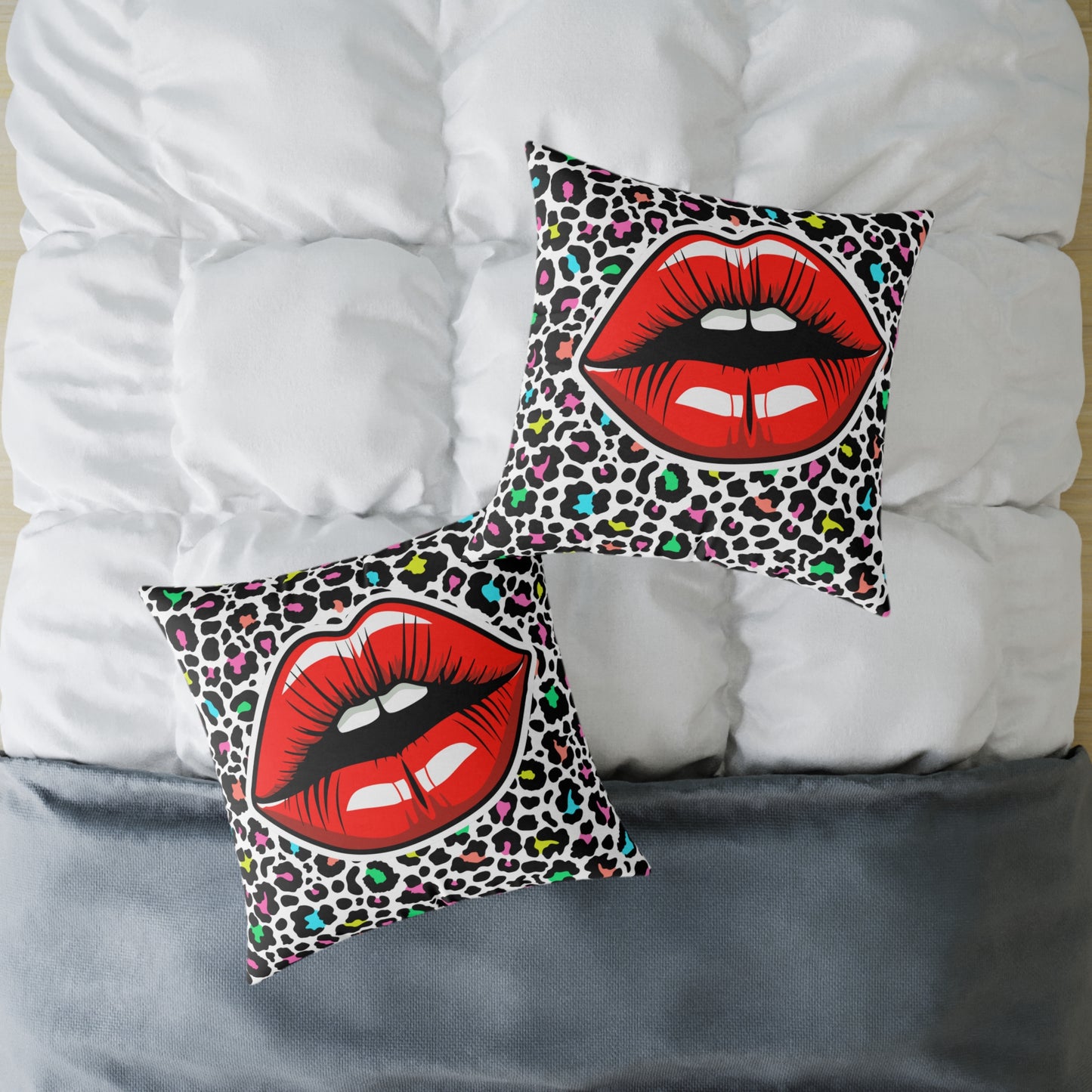 Multicoloured Cheetah Lips Poly Pillow
