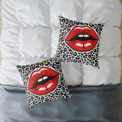 Multicoloured Cheetah Lips Poly Pillow