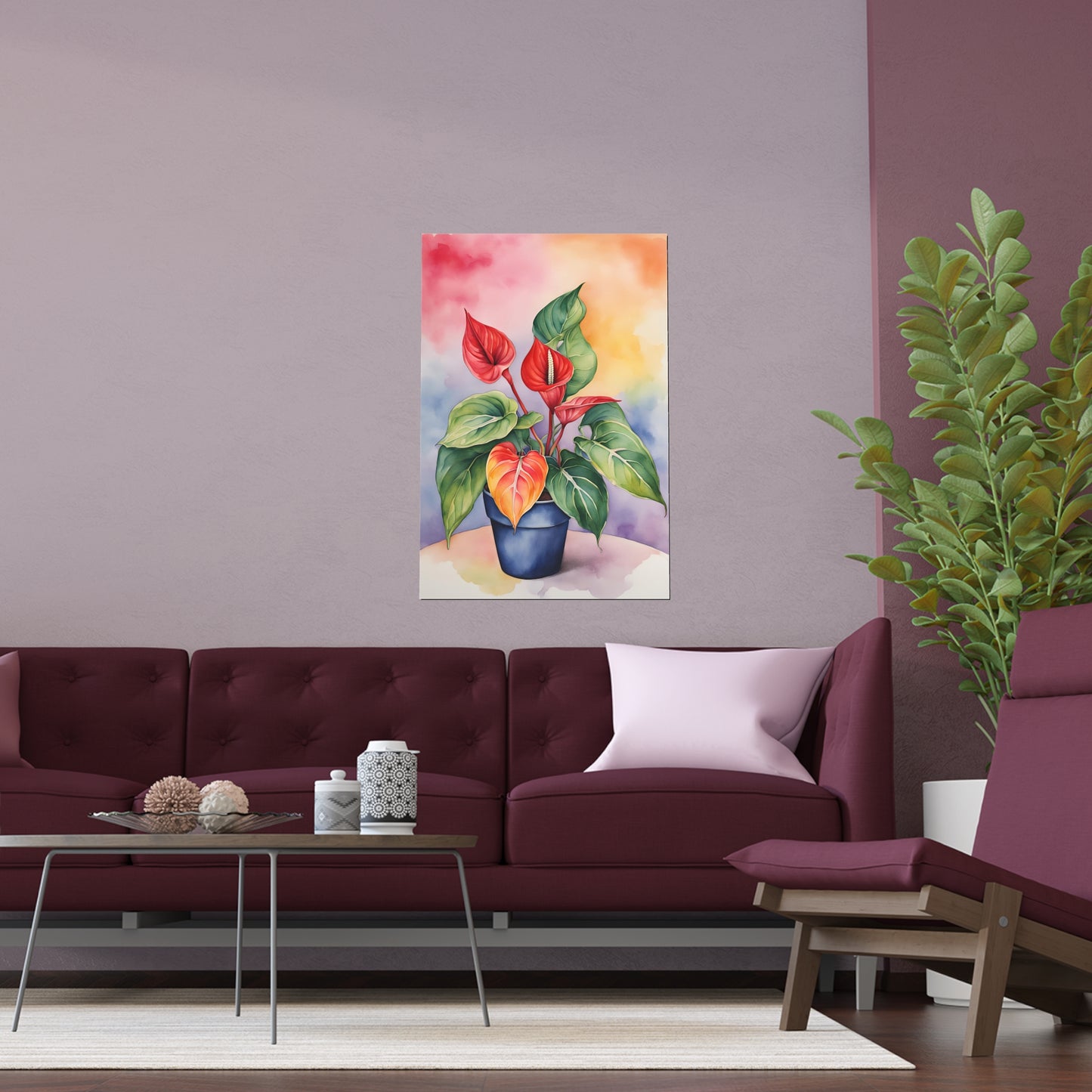 Multicolored Pot Plant 6 Indoor and Outdoor Silk Poster