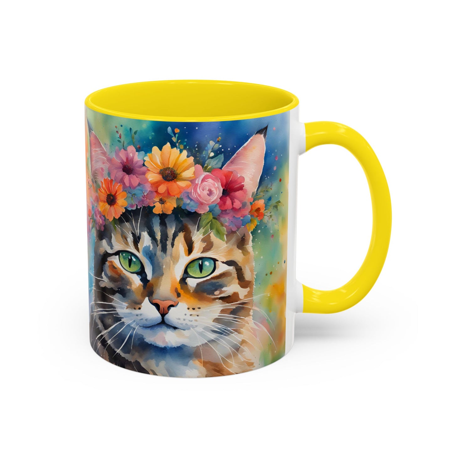 Floral Tabby Cat 04 Accent Coffee Mug - 11oz Perfect for Cat Lovers & Gifts