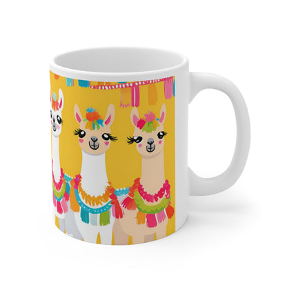 Playful Llama 4 White Ceramic Mug 11oz