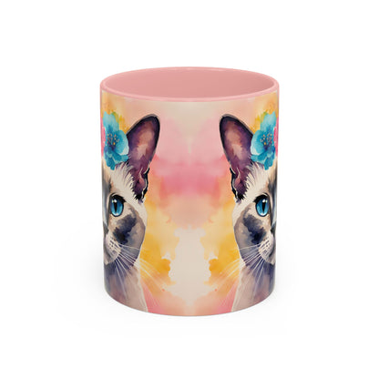 Floral Siamese Cat 04 Accent Coffee Mug - 11oz Perfect for Cat Lovers & Gifts