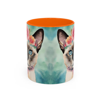 Floral Siamese Cat 01 Accent Coffee Mug - 11oz Perfect for Cat Lovers & Gifts