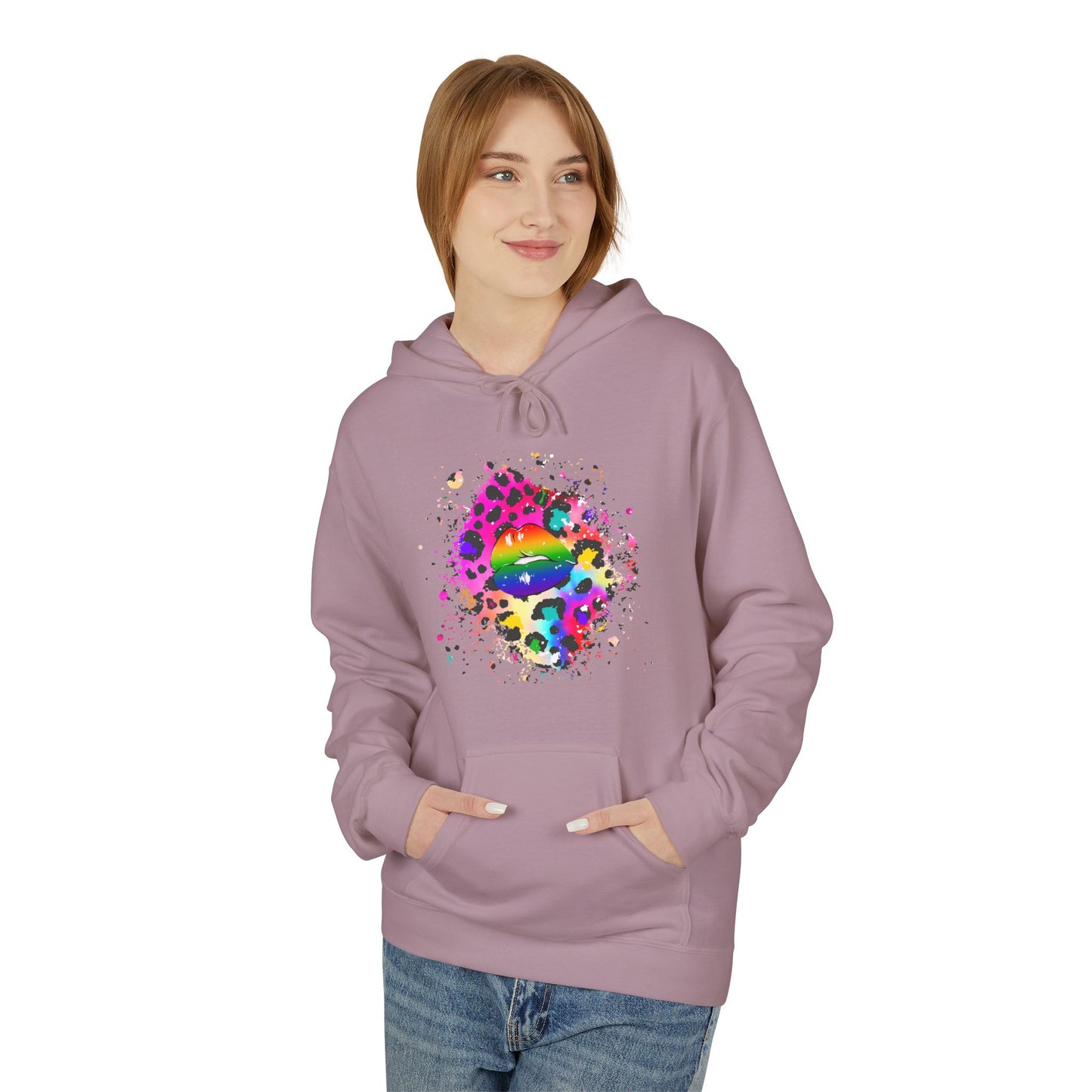 Multicolored Splash Cheetah Lips Unisex Valentines Hoodie